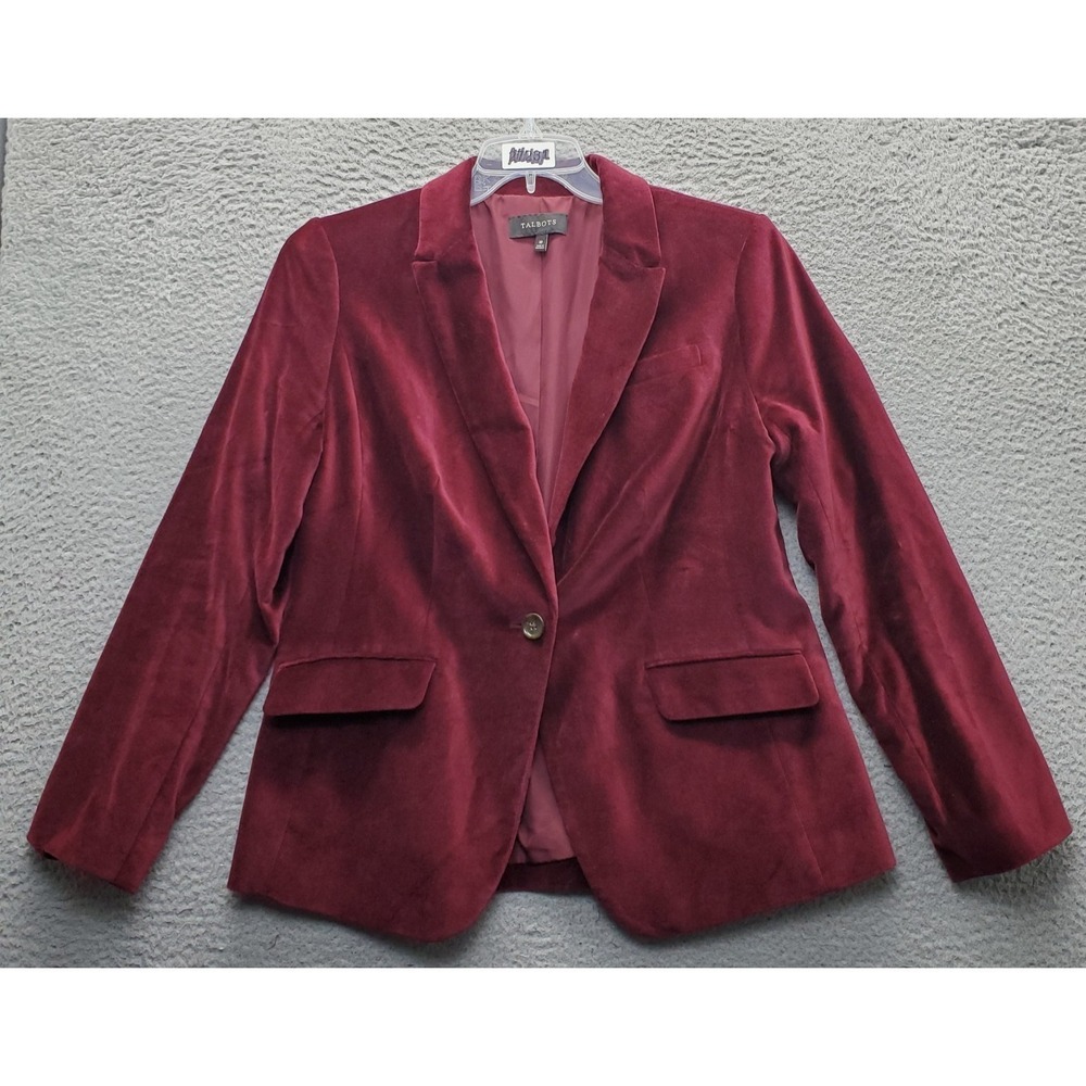 Talbots Blazer Jacket Womens 10 Burgundy Rich Velour Single Breasted Office Wear